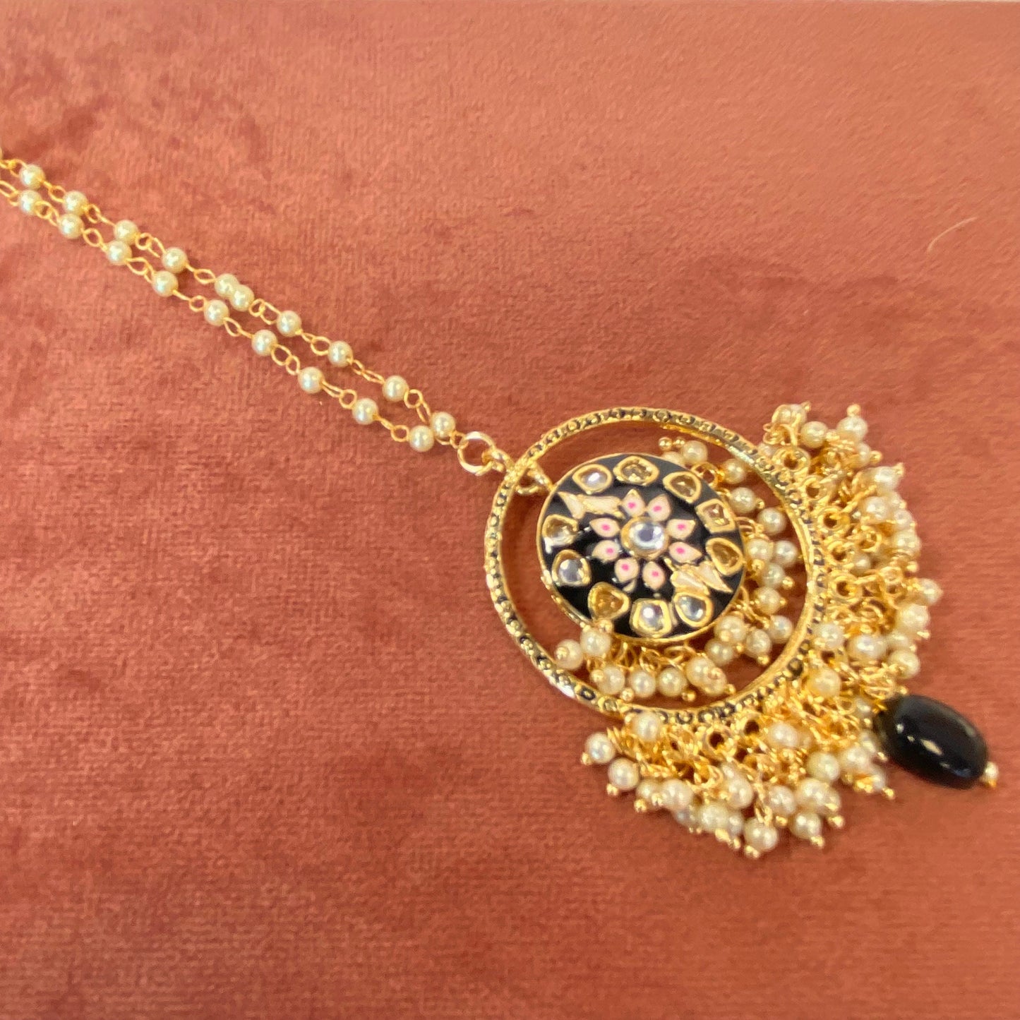 Meenakari/Hand-Painted Tikka (Black and Pink)/ Tikli/ Indian/ Pakistani Fashion Jewellery/Maang Tikkas