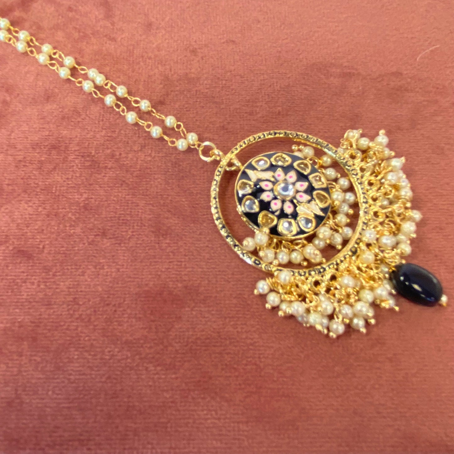 Meenakari/Hand-Painted Tikka (Black and Pink)/ Tikli/ Indian/ Pakistani Fashion Jewellery/Maang Tikkas