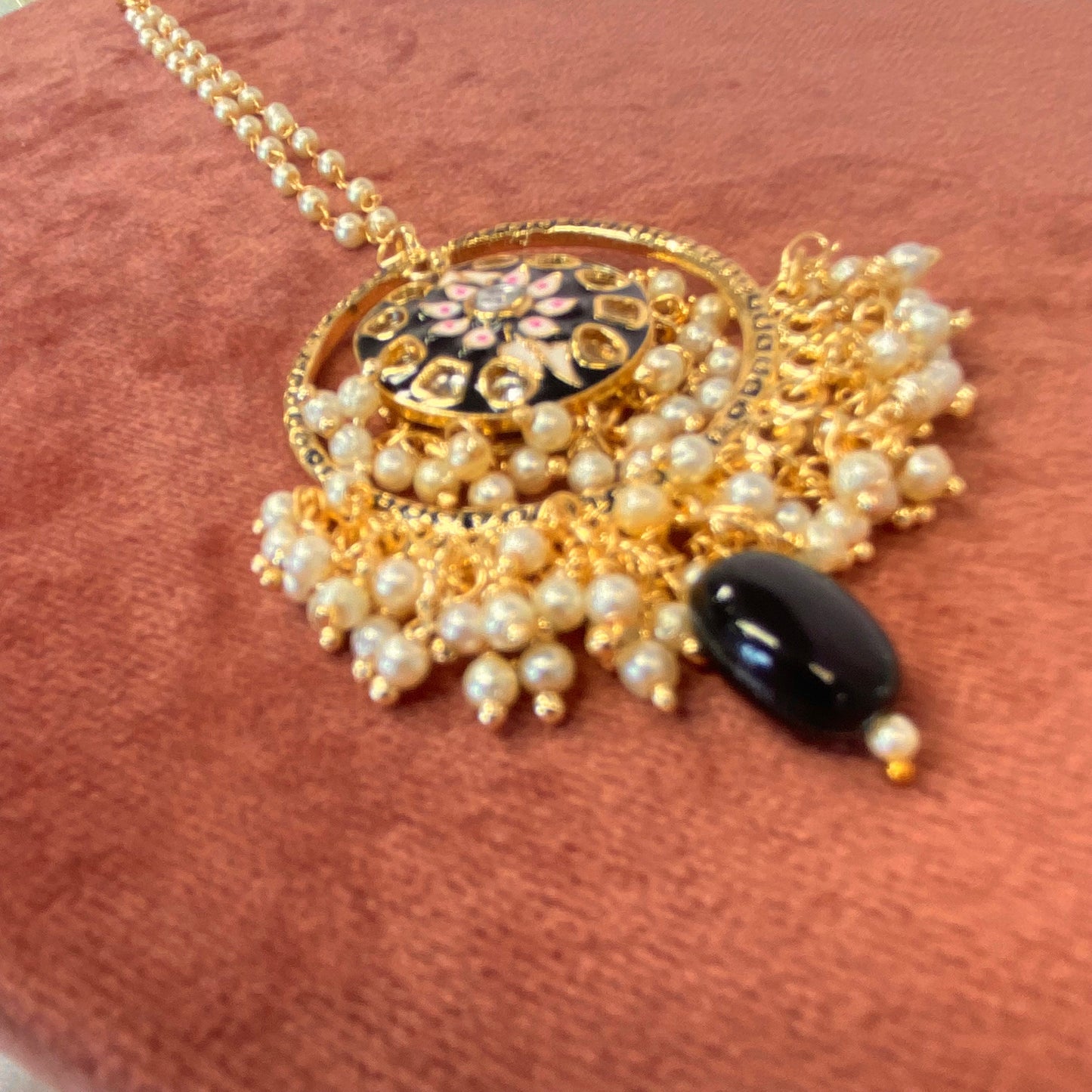 Meenakari/Hand-Painted Tikka (Black and Pink)/ Tikli/ Indian/ Pakistani Fashion Jewellery/Maang Tikkas