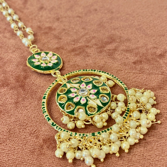 Meenakari/Hand-Painted Tikka (Green and Pink)/ Tikli/ Indian/ Pakistani Fashion Jewellery