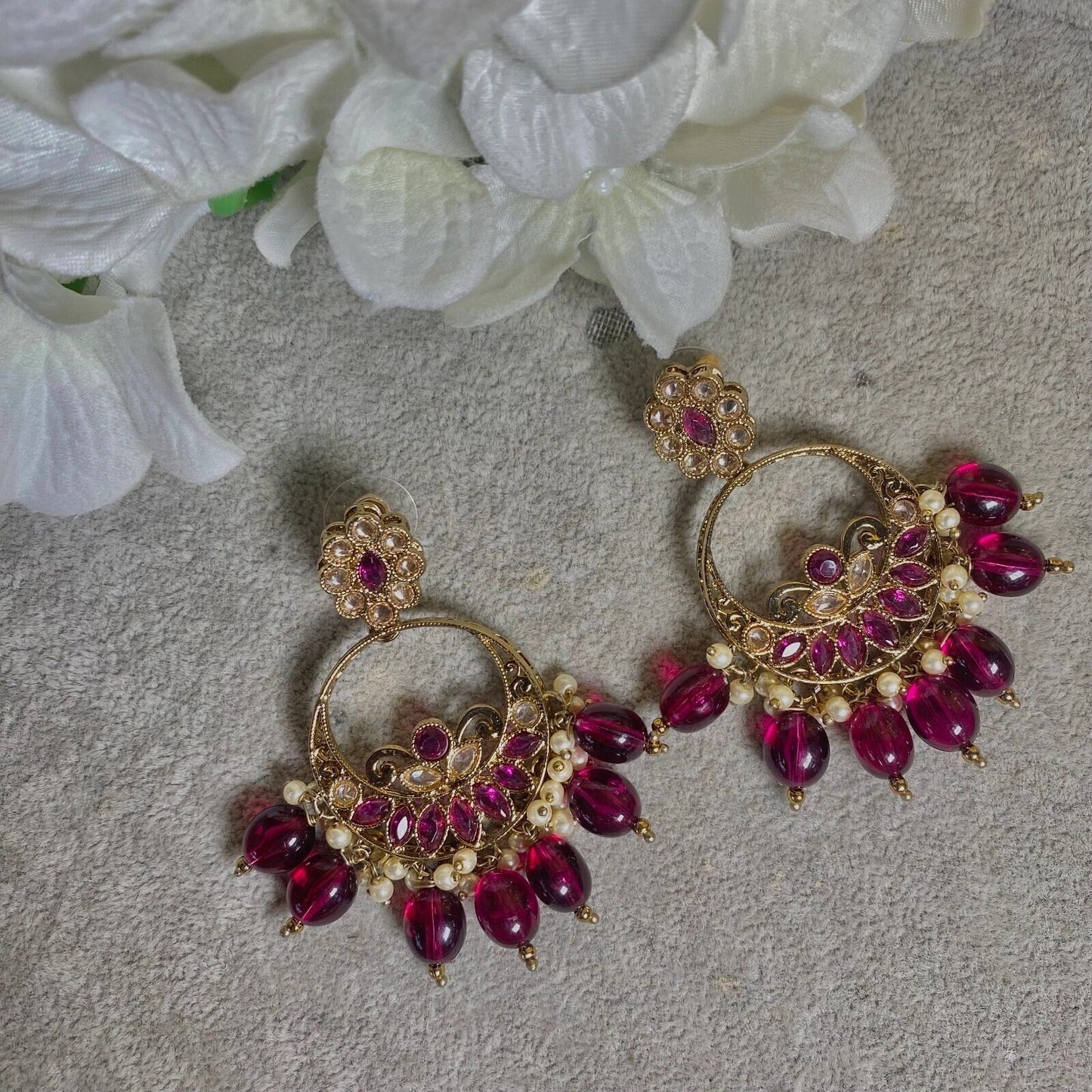 Ruby Crystal Earrings/ Fashion Jewellery/ Gift for Women/Indian/Pakistani style