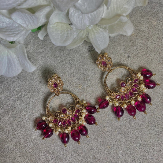 Ruby Crystal Earrings/ Fashion Jewellery/ Gift for Women/Indian/Pakistani style