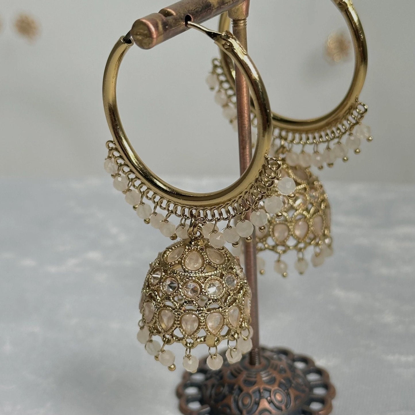 Light Peach Crystal Jhumka Hoop Earrings
