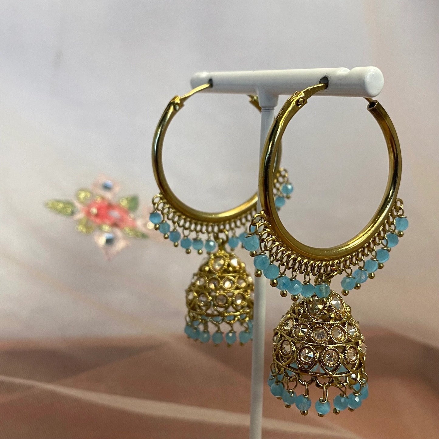 Sky Blue Jhumka Hoop Earrings