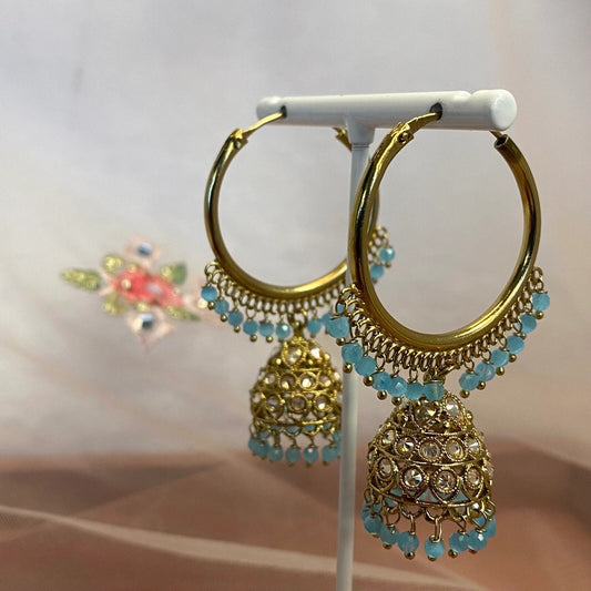 Sky Blue Jhumka Hoop Earrings