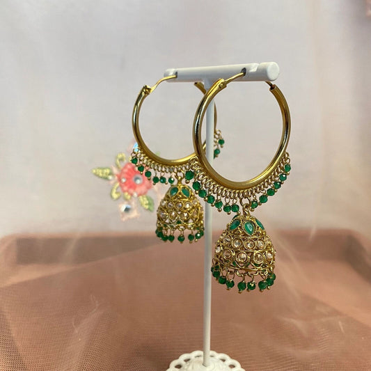Green Jhumka Hoop Earrings