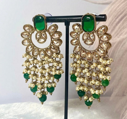 Green Crystal Earrings/ Fashion Jewellery/ Gift for Women/Indian/Pakistani style