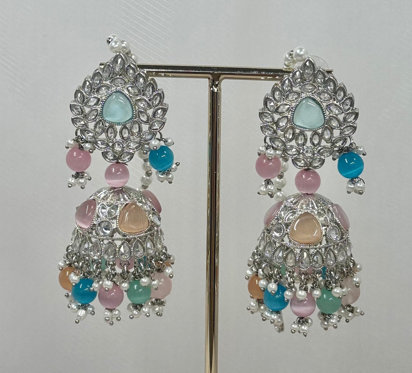 Silver Jhumka Earrings - Pastels/ Fashion Jewellery/ Gift for Women