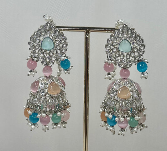 Silver Jhumka Earrings - Pastels/ Fashion Jewellery/ Gift for Women