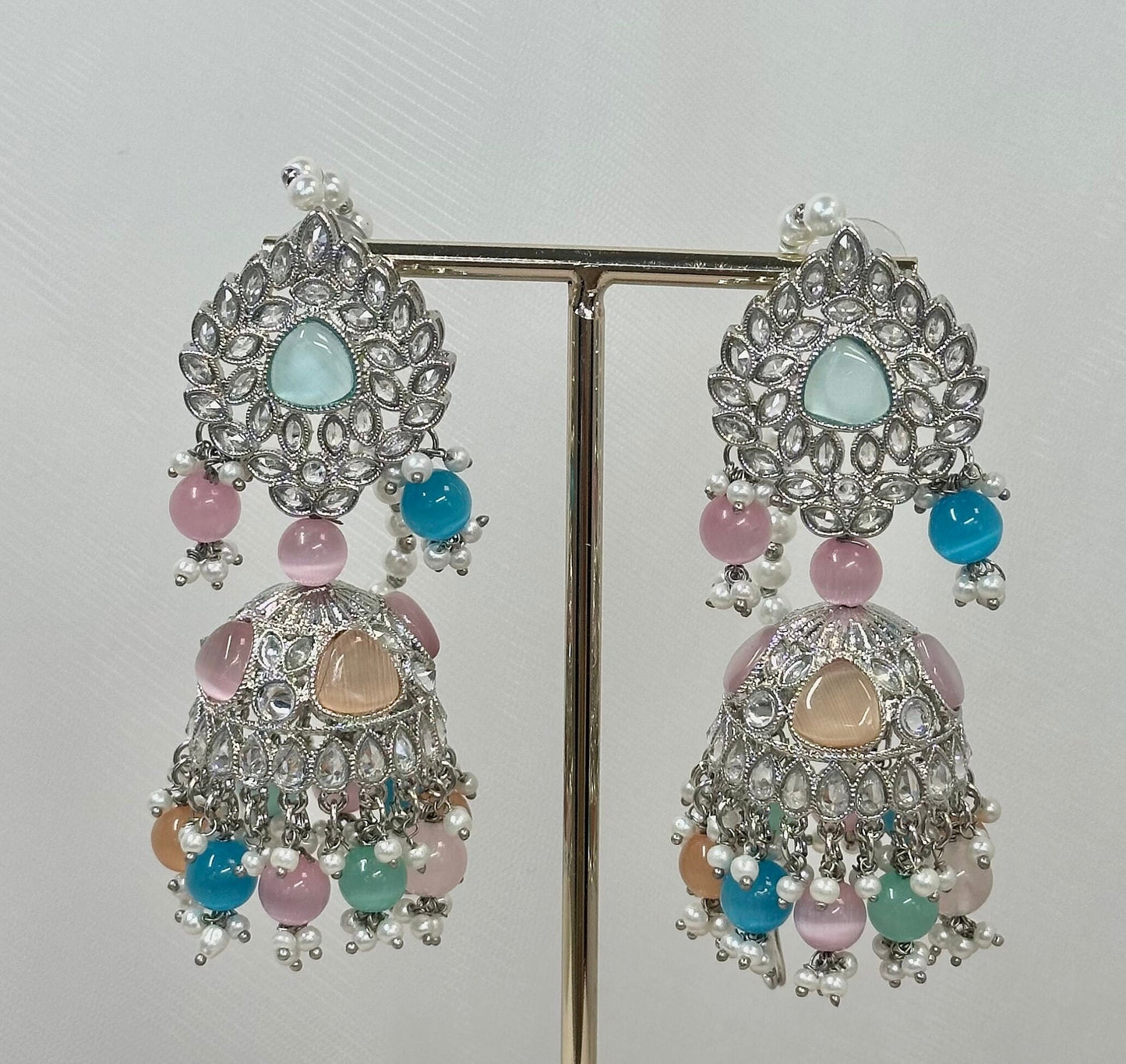 Silver Jhumka Earrings - Pastels/ Fashion Jewellery/ Gift for Women