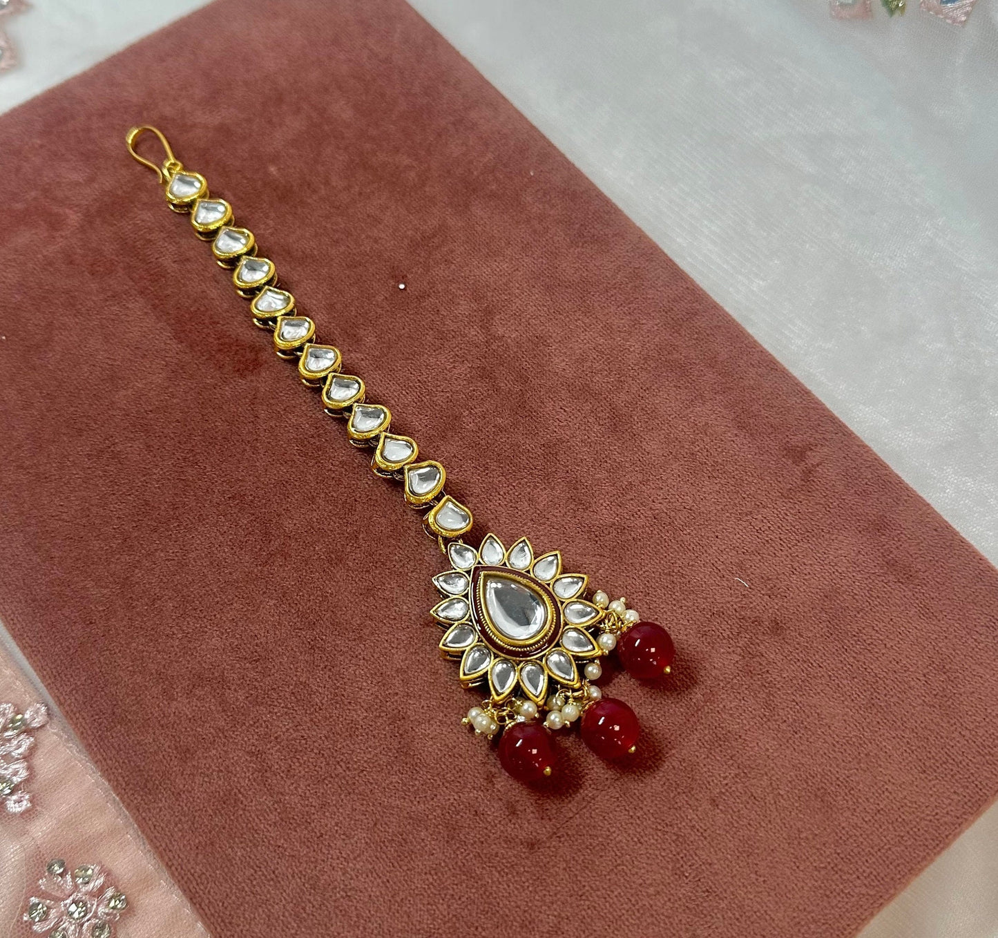 Faux Kudan Maroon Tikka/ Tikli/ Indian/ Pakistani Fashion Jewellery/Maang Tikkas