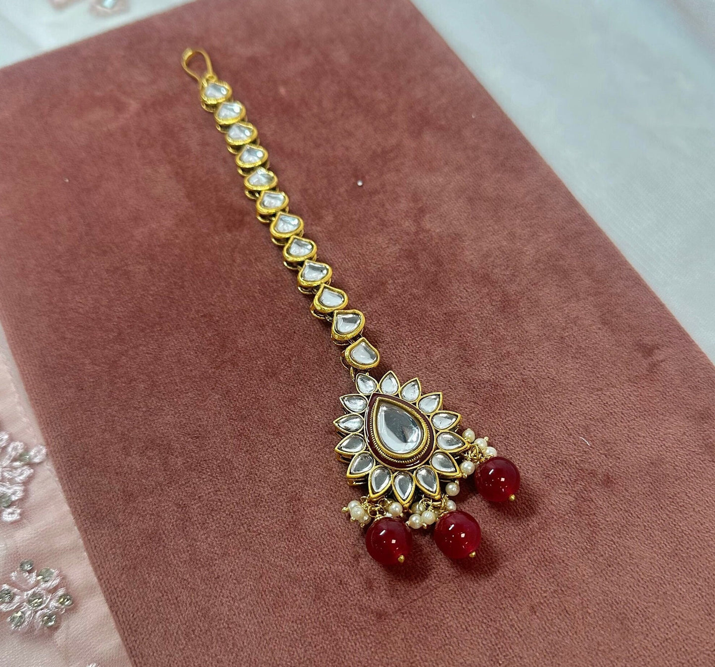 Faux Kudan Maroon Tikka/ Tikli/ Indian/ Pakistani Fashion Jewellery/Maang Tikkas
