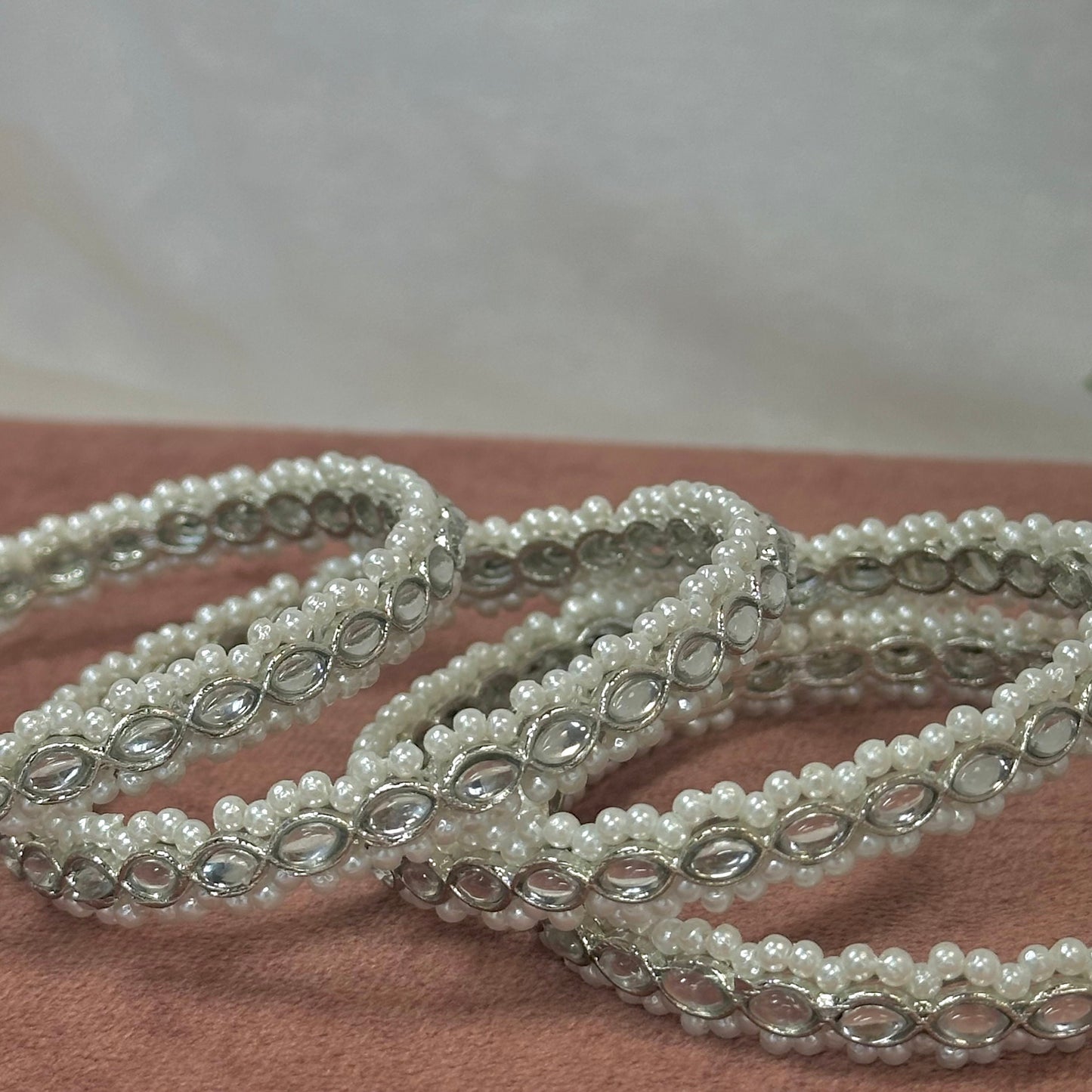 Set of 4 Silver Pearl Bangles/Indian/ Pakistani/Jewelley/ Fashion Bracelet