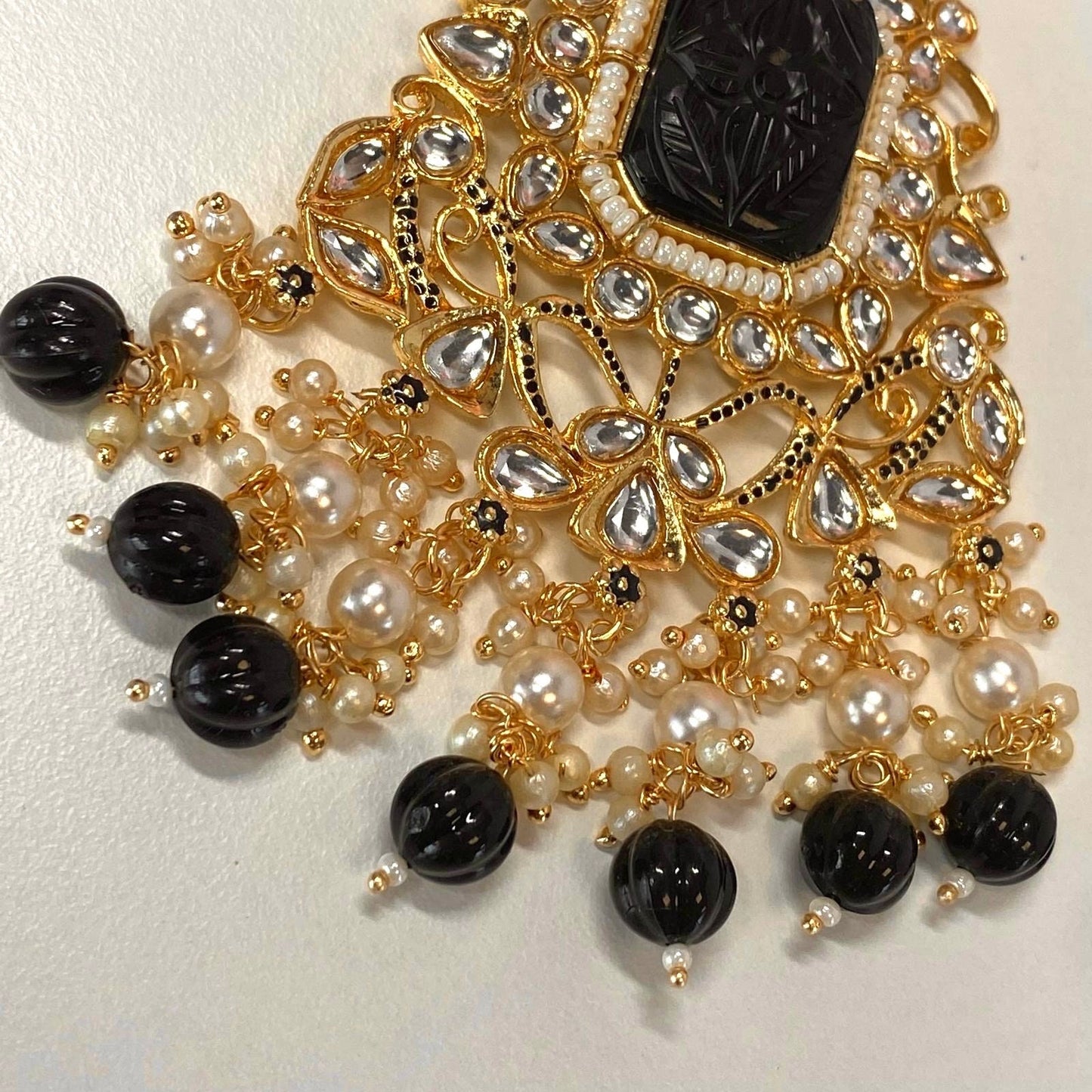 Large Faux-Kundan Earrings - Black Indian Style Earring/ Pakistani Fashion/ Fashion Jewellery/ Gift for Women