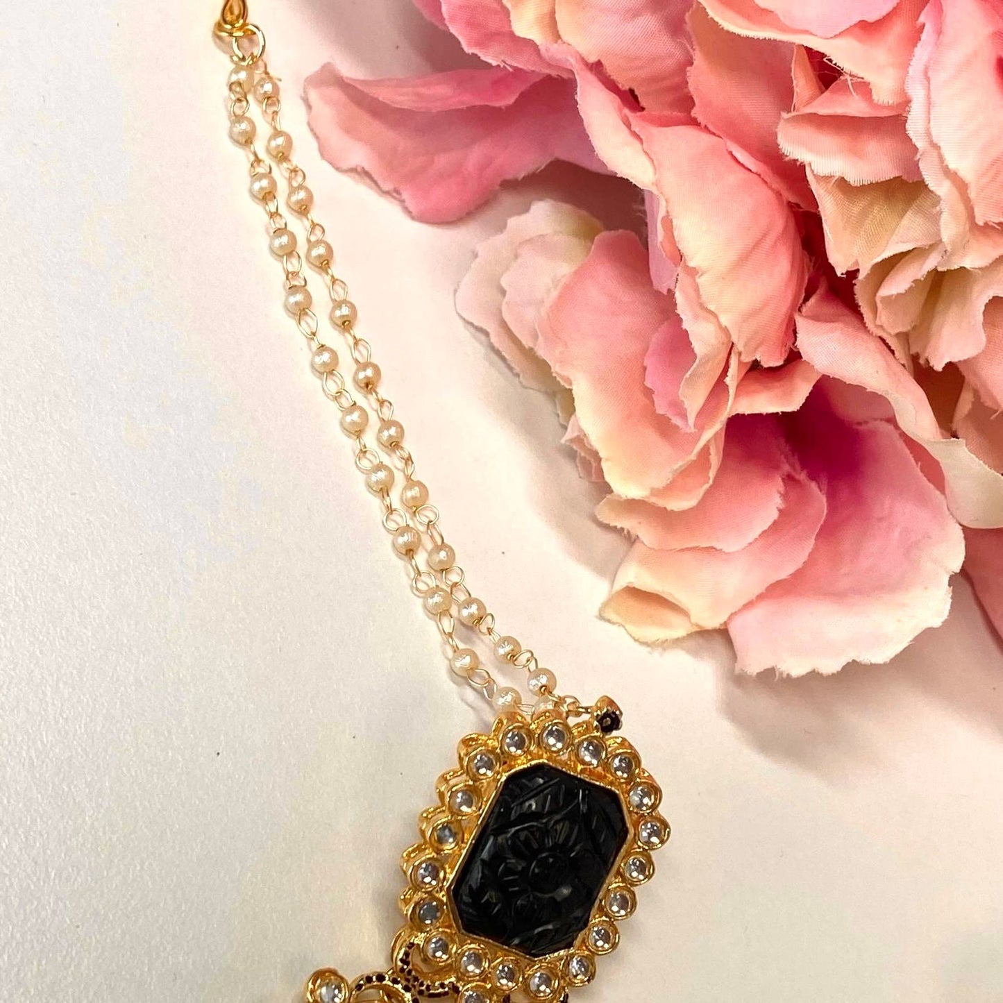 Large Faux-Kundan Earrings - Black Indian Style Earring/ Pakistani Fashion/ Fashion Jewellery/ Gift for Women