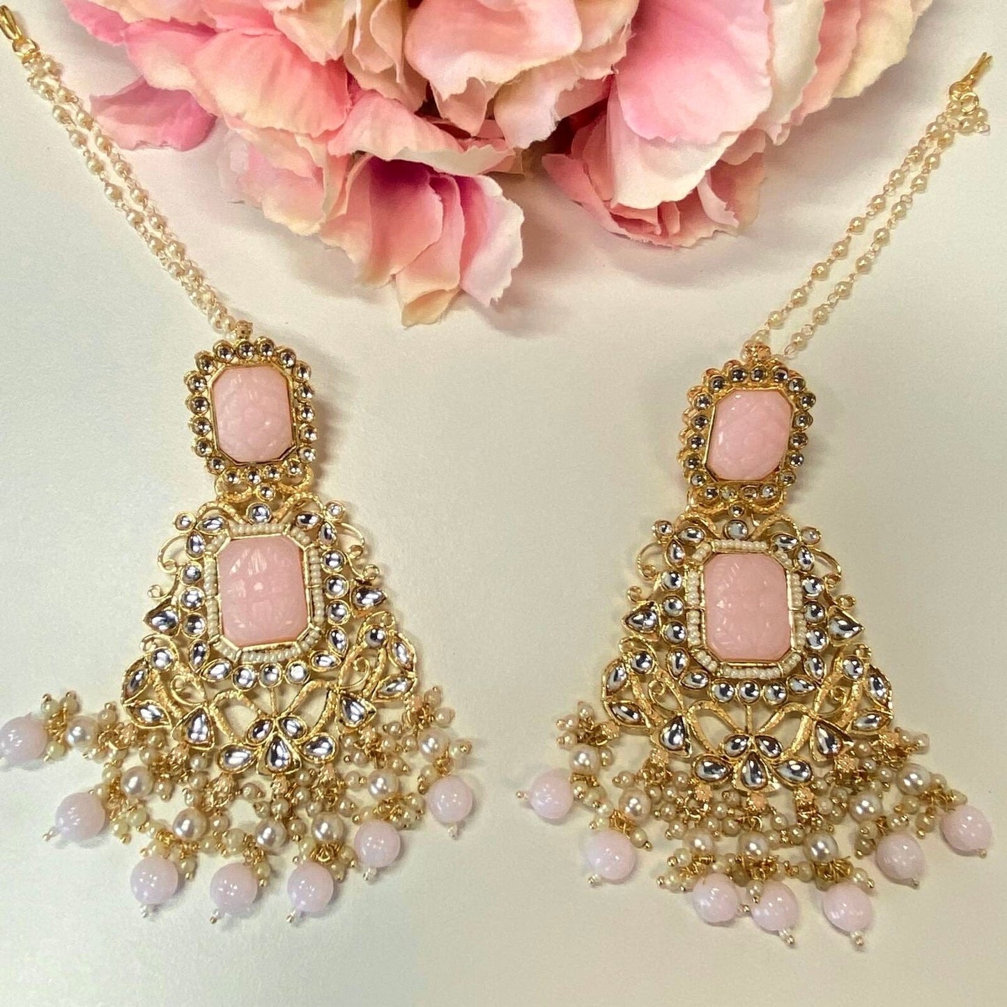 Meenakari Pink/ Indian/ Pakistani Style/Large Faux-Kundan Earrings - Pink/ Fashion Jewellery/ Gift for Women/Indian/Pakistani style