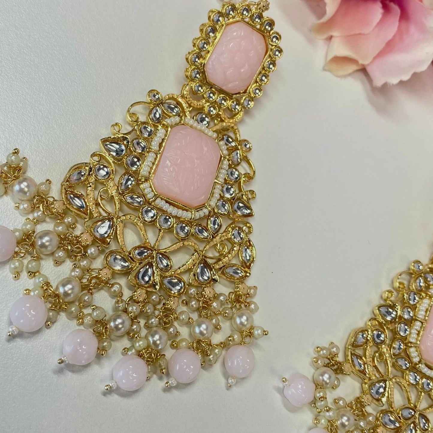 Meenakari Pink/ Indian/ Pakistani Style/Large Faux-Kundan Earrings - Pink/ Fashion Jewellery/ Gift for Women/Indian/Pakistani style