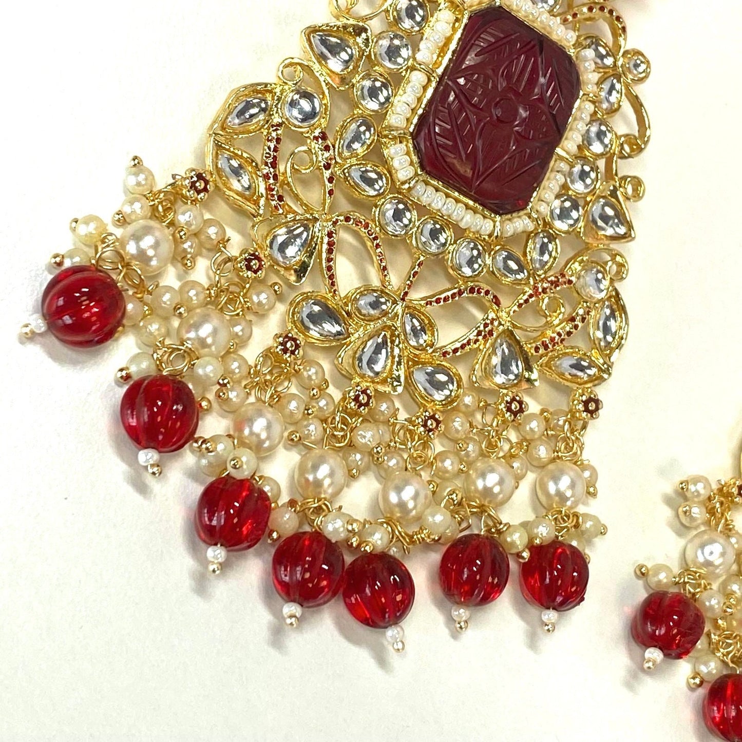 Large Faux-Kundan Earrings - Maroon Indian Style Earring/ Pakistani Fashion/ Fashion Jewellery/ Gift for Women