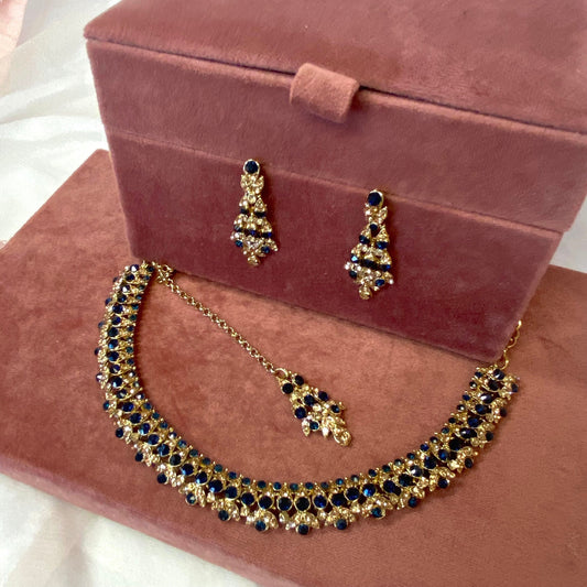 Stunning Necklace Set - Antique Gold and Navy