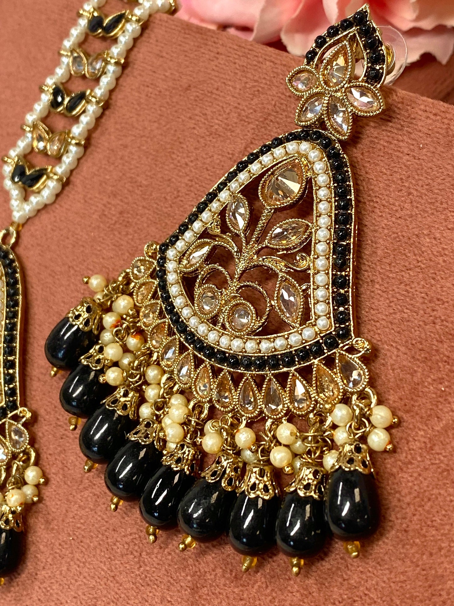 Large Earring and Tikka Set- Black/Flat Earring Indian/ Pakistani Style