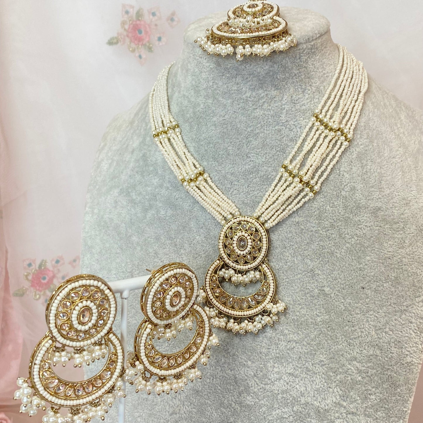 Pearl Necklace Set Earring/ Tikka/ Tikli/ Indian/ Pakistani/Fashion Jewellery/ Gift for Women
