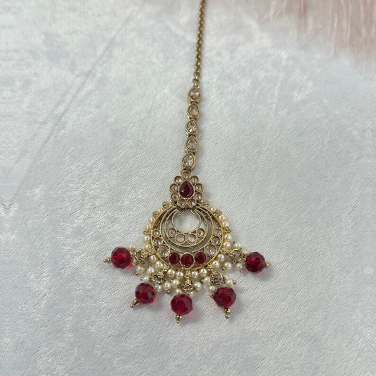 Crystal Tikka - Maroon/ Tikli/ Indian/ Pakistani Fashion Jewellery/Maang Tikkas