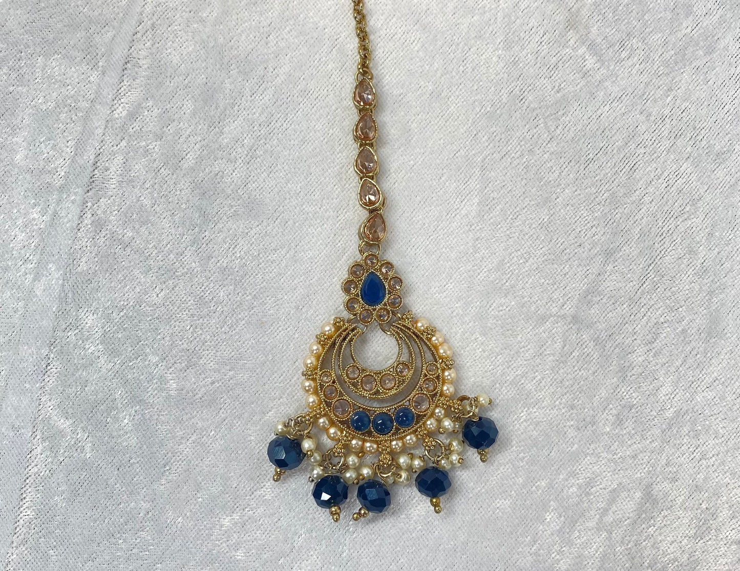 Crystal Tikka - Navy/ Tikli/ Indian/ Pakistani Fashion Jewellery/Maang Tikkas