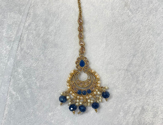Crystal Tikka - Navy/ Tikli/ Indian/ Pakistani Fashion Jewellery/Maang Tikkas