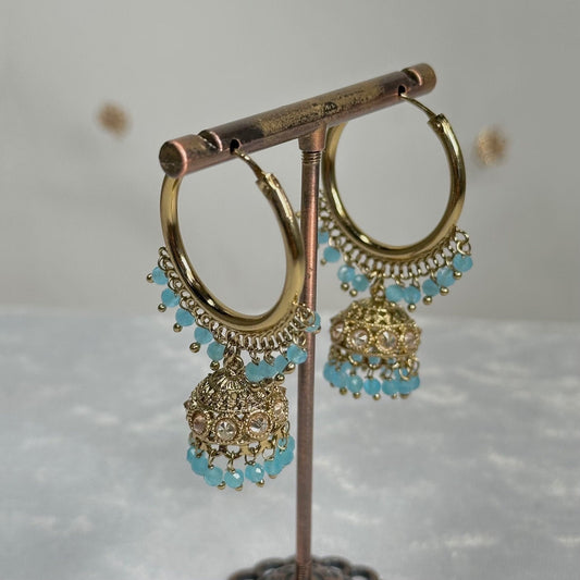 Small Jhumka Hoop Earrings - Sky Blue