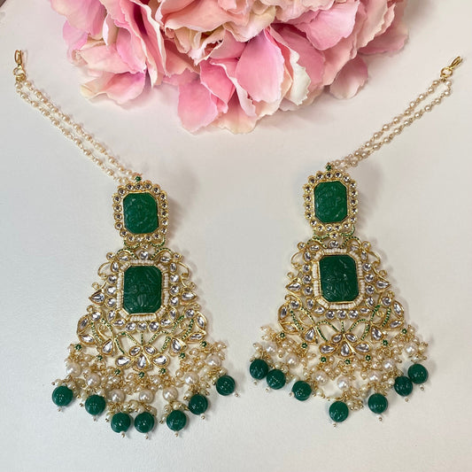 Large Faux-Kundan Earrings - Bottle Green/ Indian Style Earring/ Fashion Jewellery/ Gift for Women