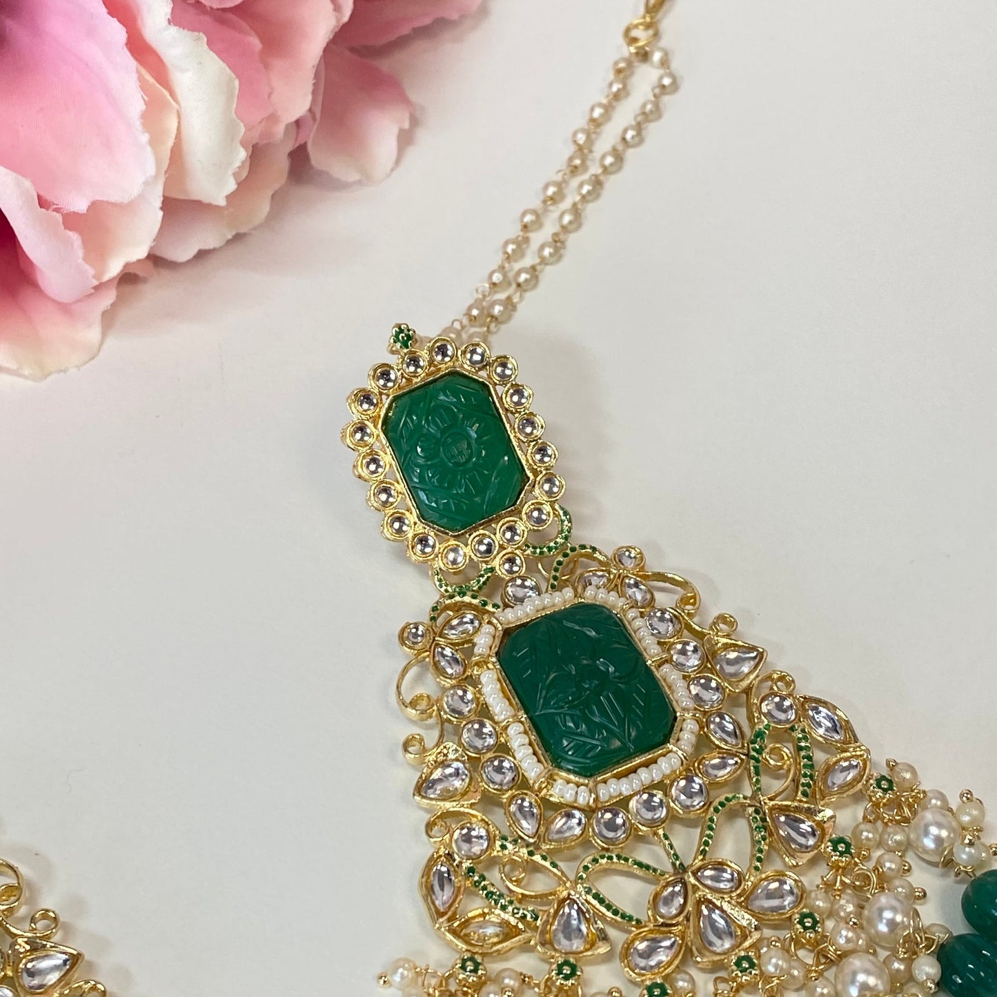 Large Faux-Kundan Earrings - Bottle Green/ Indian Style Earring/ Fashion Jewellery/ Gift for Women