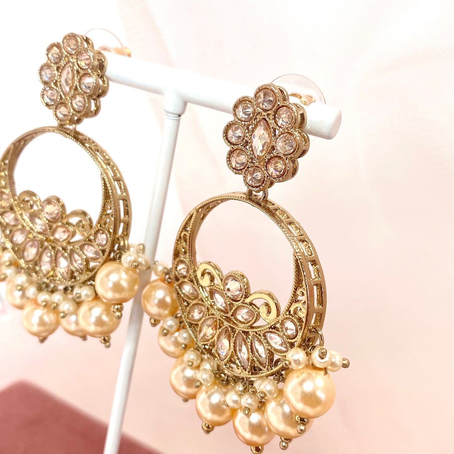 Golden Pearl Indian Crystal Earrings/ Fashion Jewellery/ Gift for Women/Indian/Pakistani style