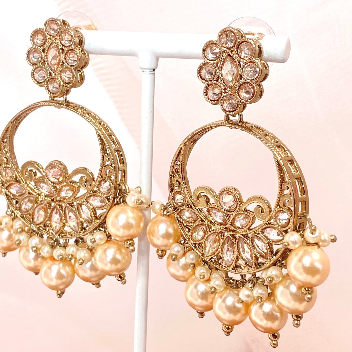 Golden Pearl Indian Crystal Earrings/ Fashion Jewellery/ Gift for Women/Indian/Pakistani style