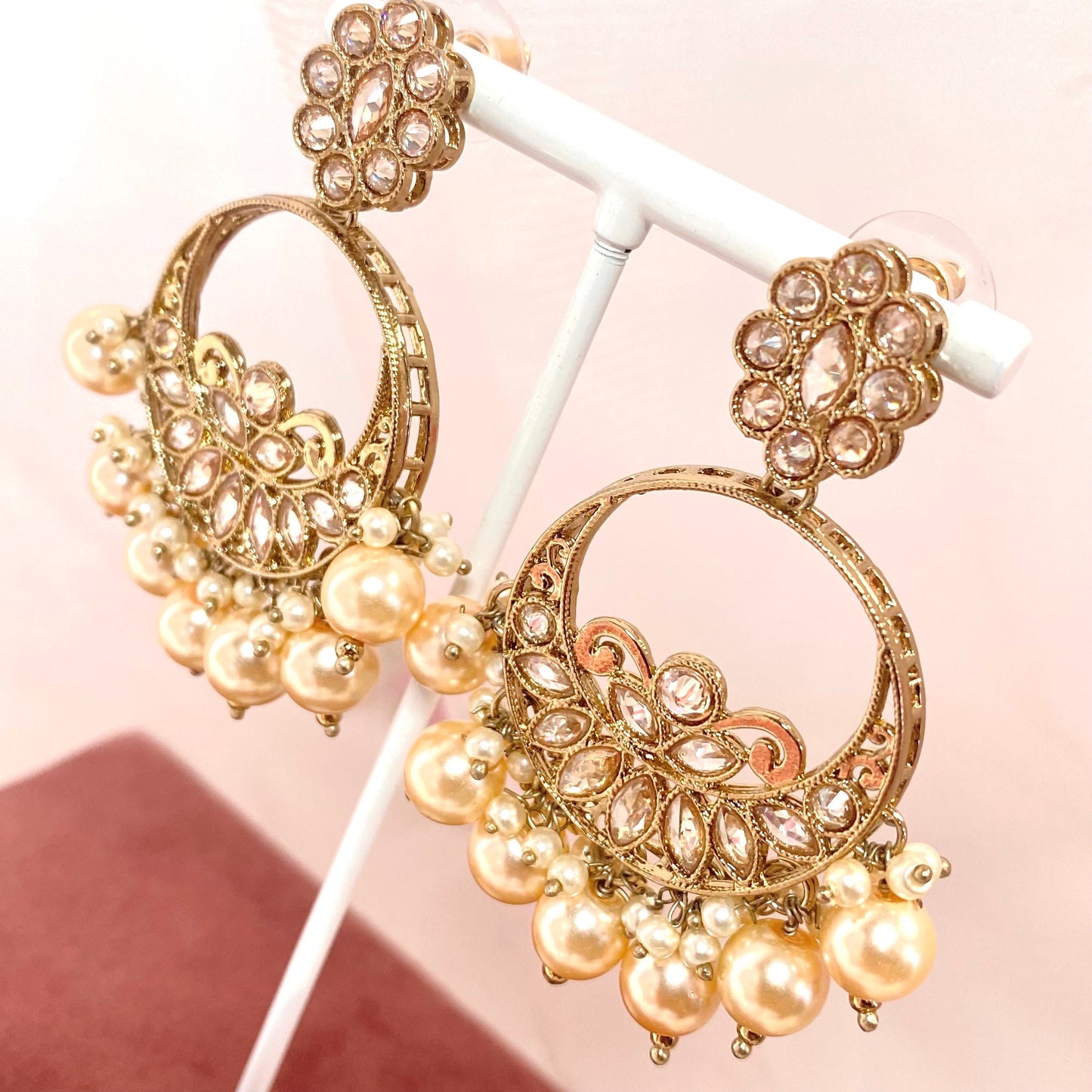 Golden Pearl Indian Crystal Earrings/ Fashion Jewellery/ Gift for Women/Indian/Pakistani style