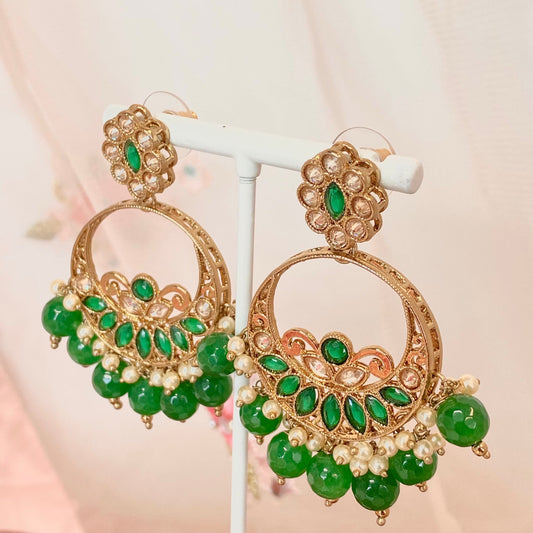 Crystal Earrings- Green/ Indian Style Earring/ Fashion Jewellery/ Gift for Women