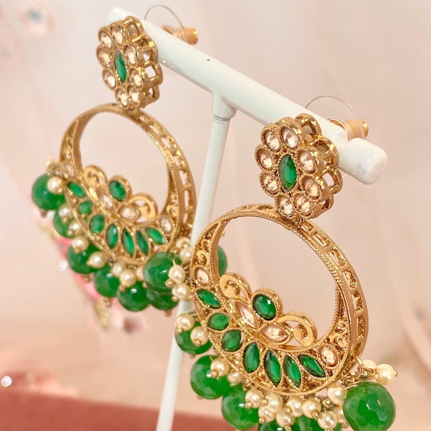 Crystal Earrings- Green/ Indian Style Earring/ Fashion Jewellery/ Gift for Women