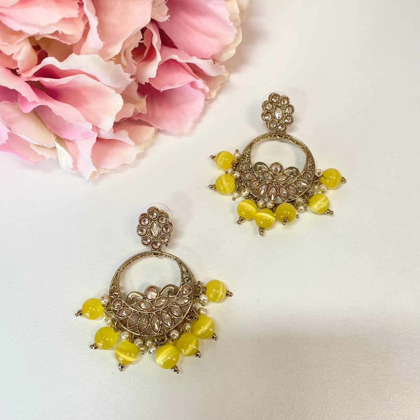 Crystal Earrings- Yellow/ Indian Style Earring/ Fashion Jewellery/ Gift for Women/ Mendhi/ Haldi/ Party
