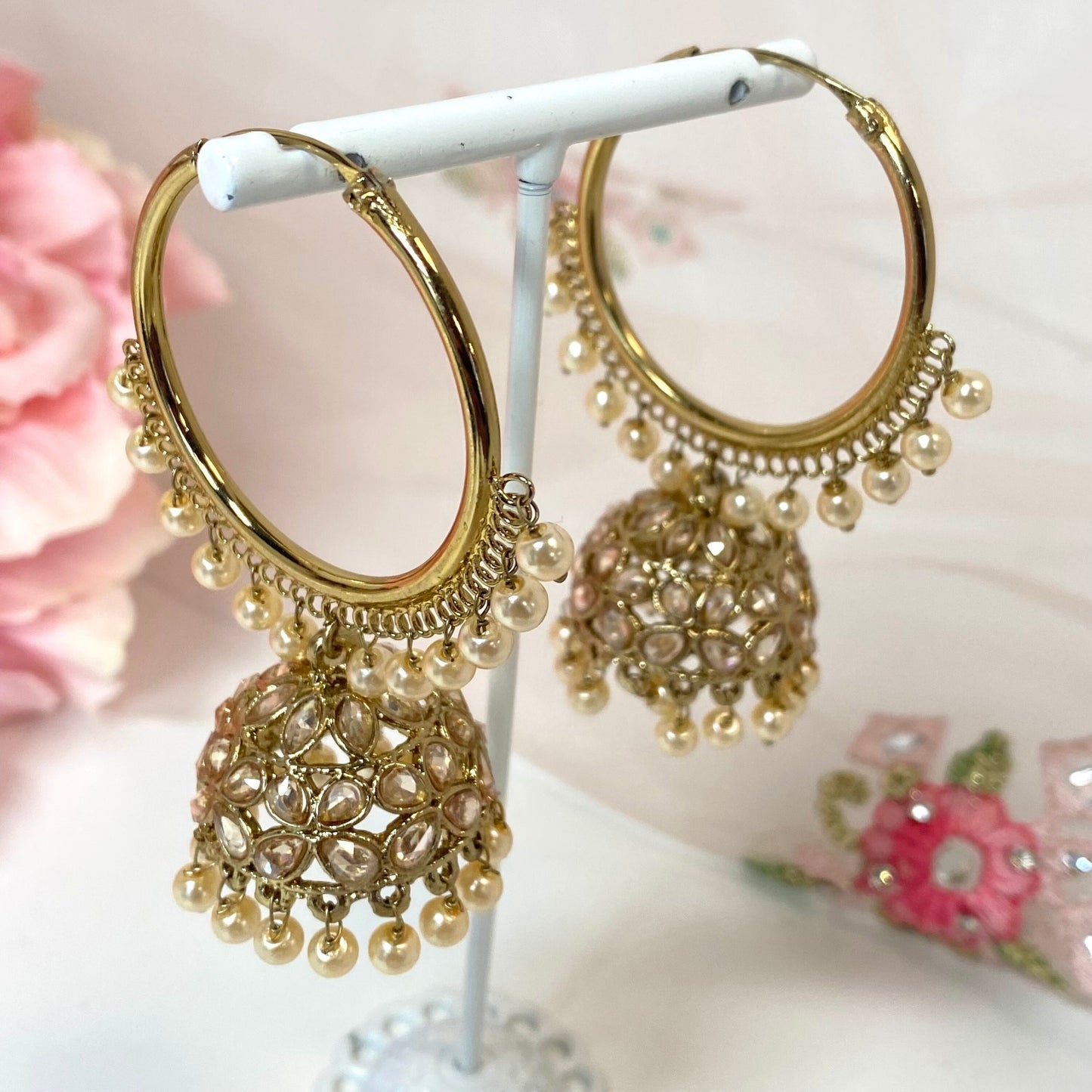 Golden Medium Jhumka Earrings/ / Indian Style Earring/ Pierced Gold Earring