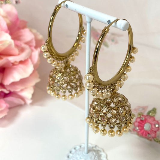 Golden Medium Jhumka Earrings/ / Indian Style Earring/ Pierced Gold Earring