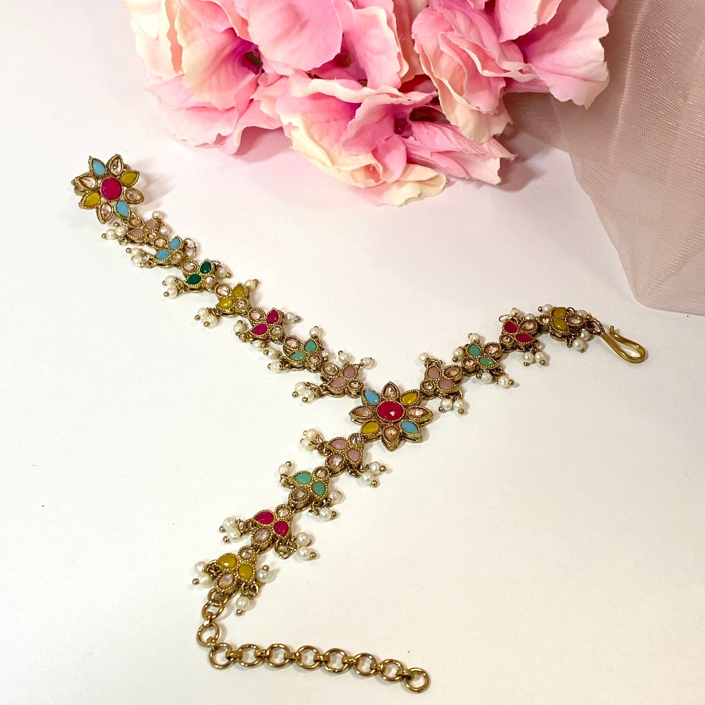 Hand Harness -Floral Multicoloured/ Fashion Jewellery/ Gift for Women/Indian/Pakistani style /Haathphool/Hand Accessory