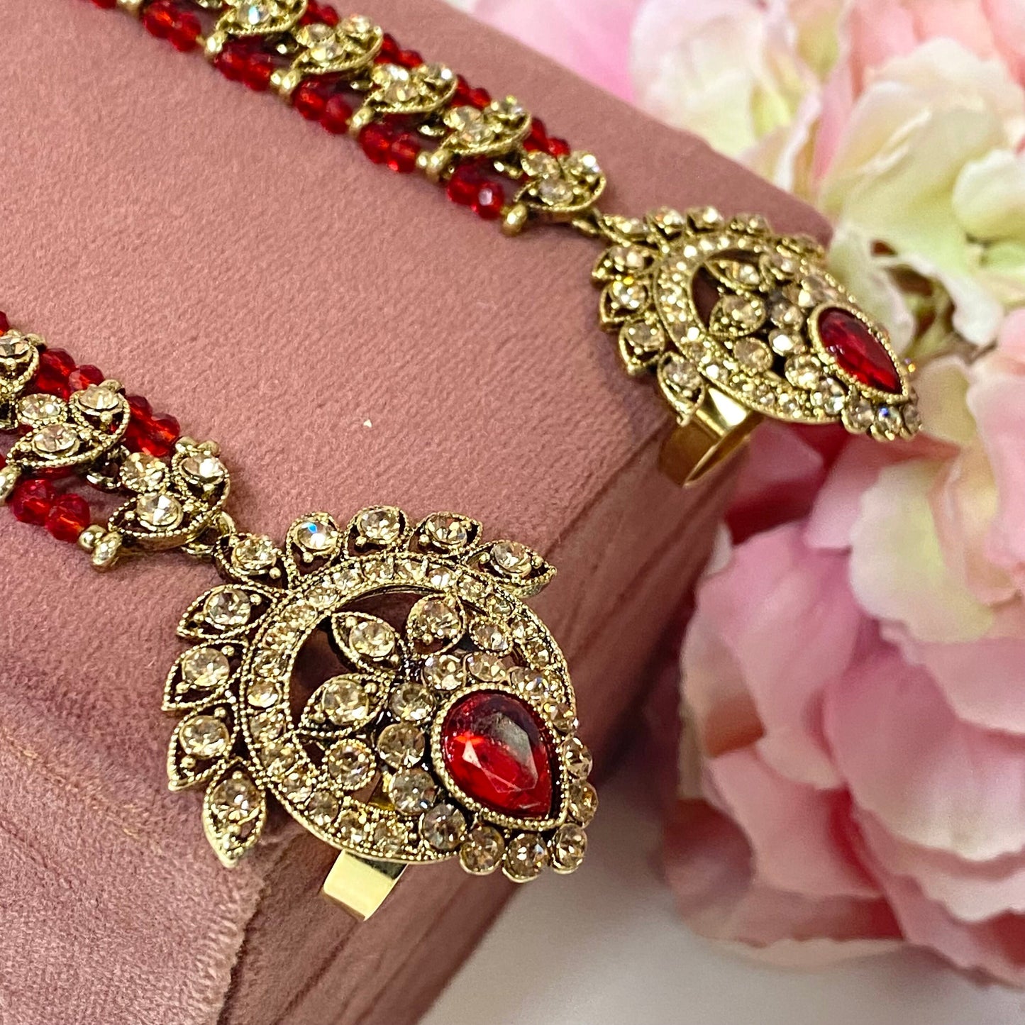 Hand Harness - Pair - Red/ Fashion Jewellery/ Gift for Women/Indian/Pakistani style /Haathphool/Hand Accessory