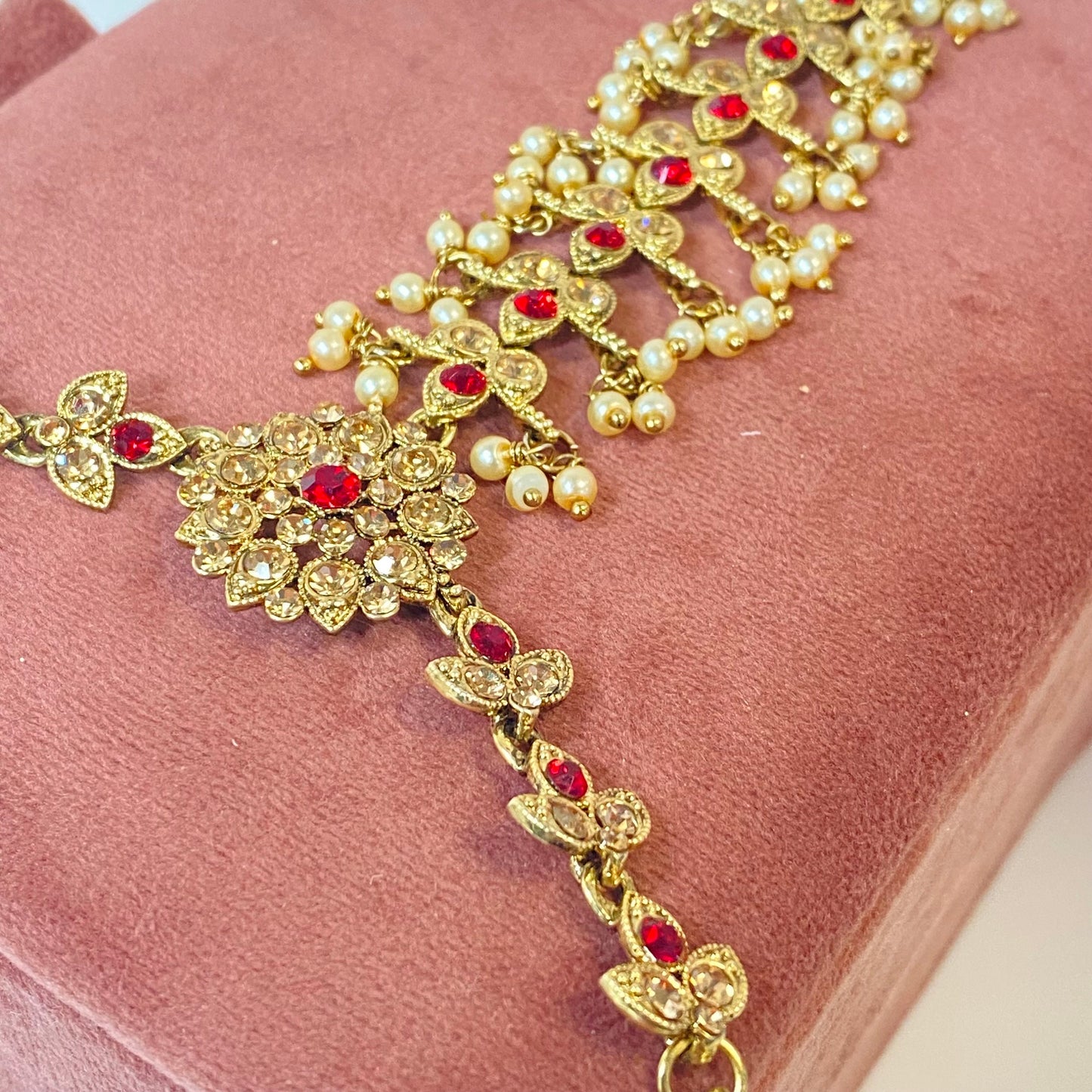 Hand Harness - Golden and Red/ Fashion Jewellery/ Gift for Women/Indian/Pakistani style /Haathphool/Hand Accessory