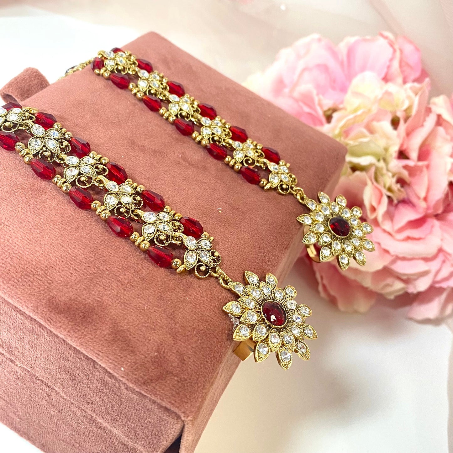 Hand Harness - Maroon/ Clear/ Fashion Jewellery/ Gift for Women/Indian/Pakistani style /Haathphool/Hand Accessory