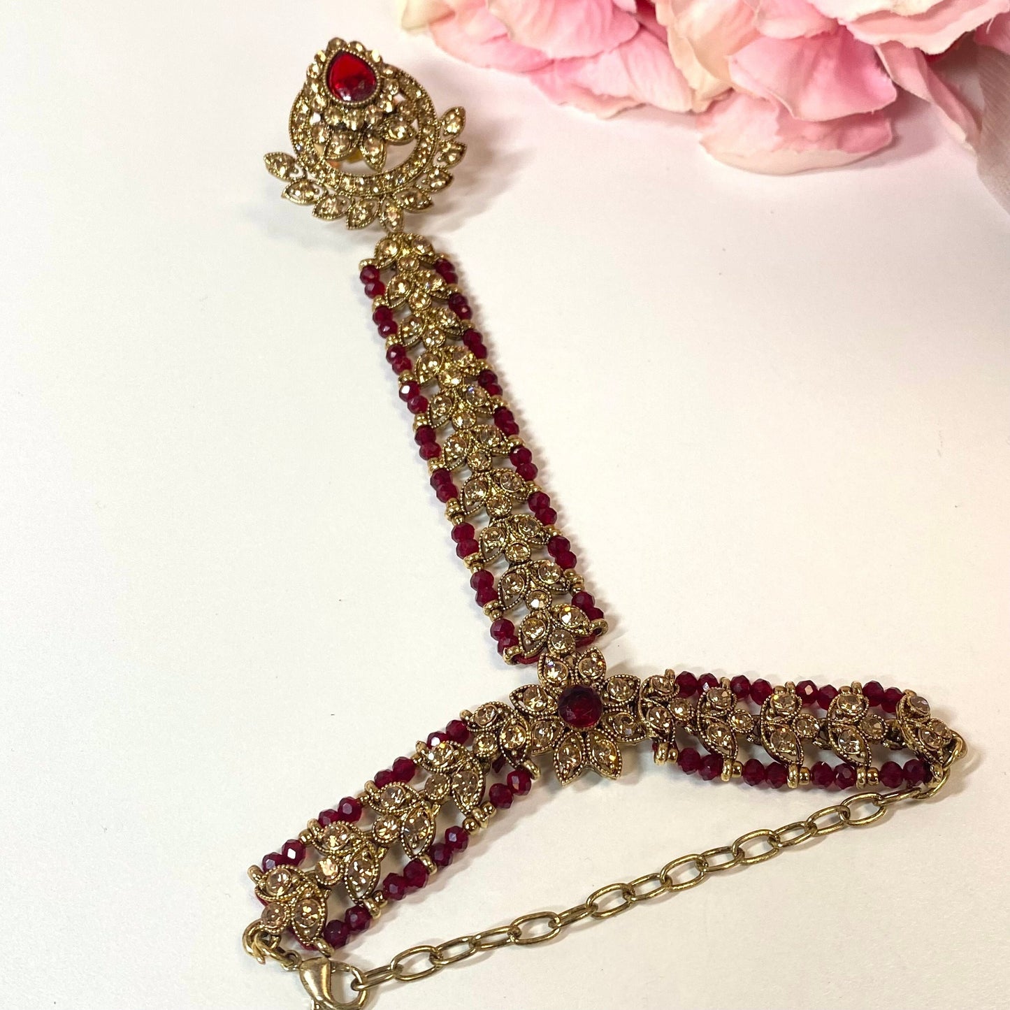Hand Harness - Maroon/ Fashion Jewellery/ Gift for Women/Indian/Pakistani style /Haathphool/Hand Accessory