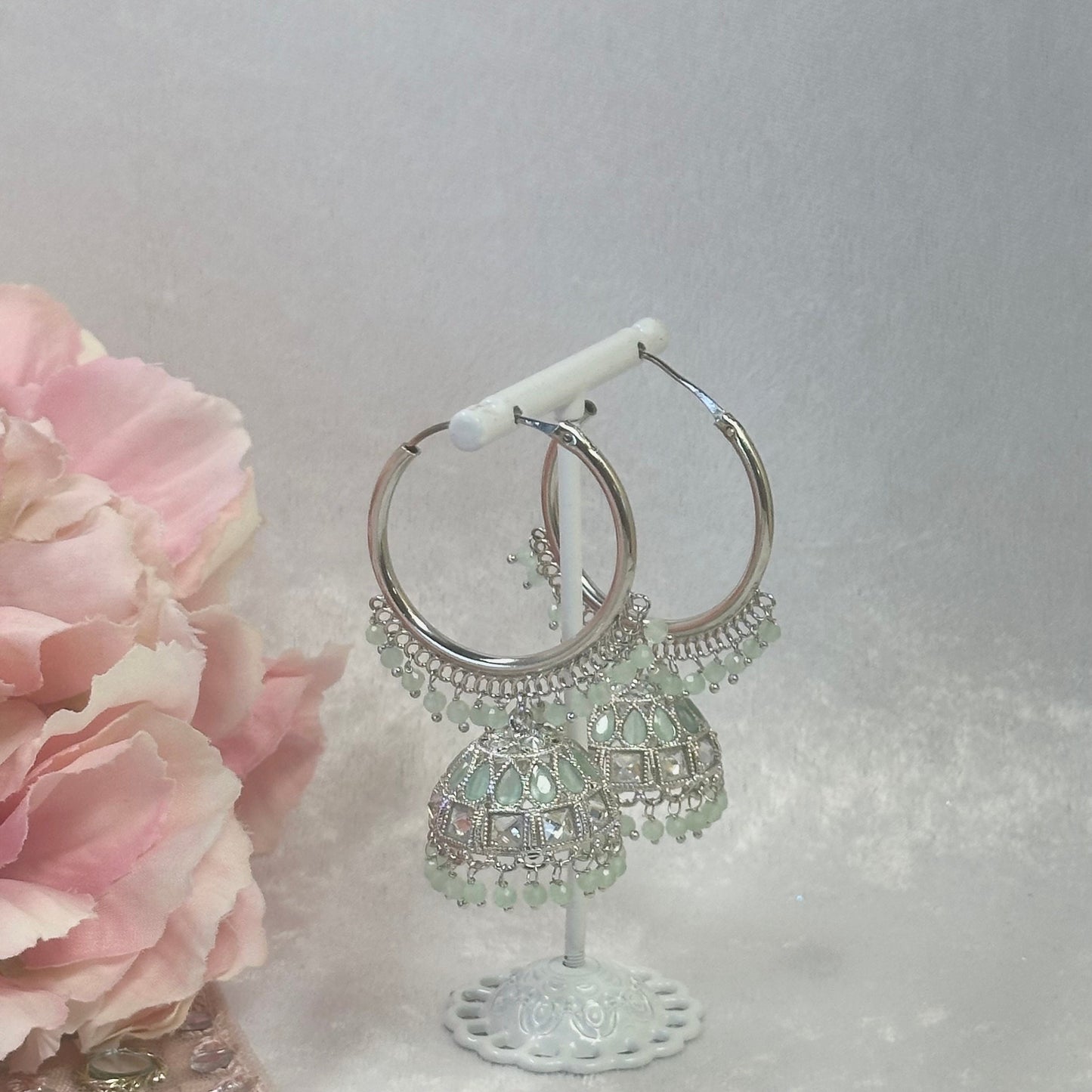Light Mint/Silver Medium Jhumka Earrings