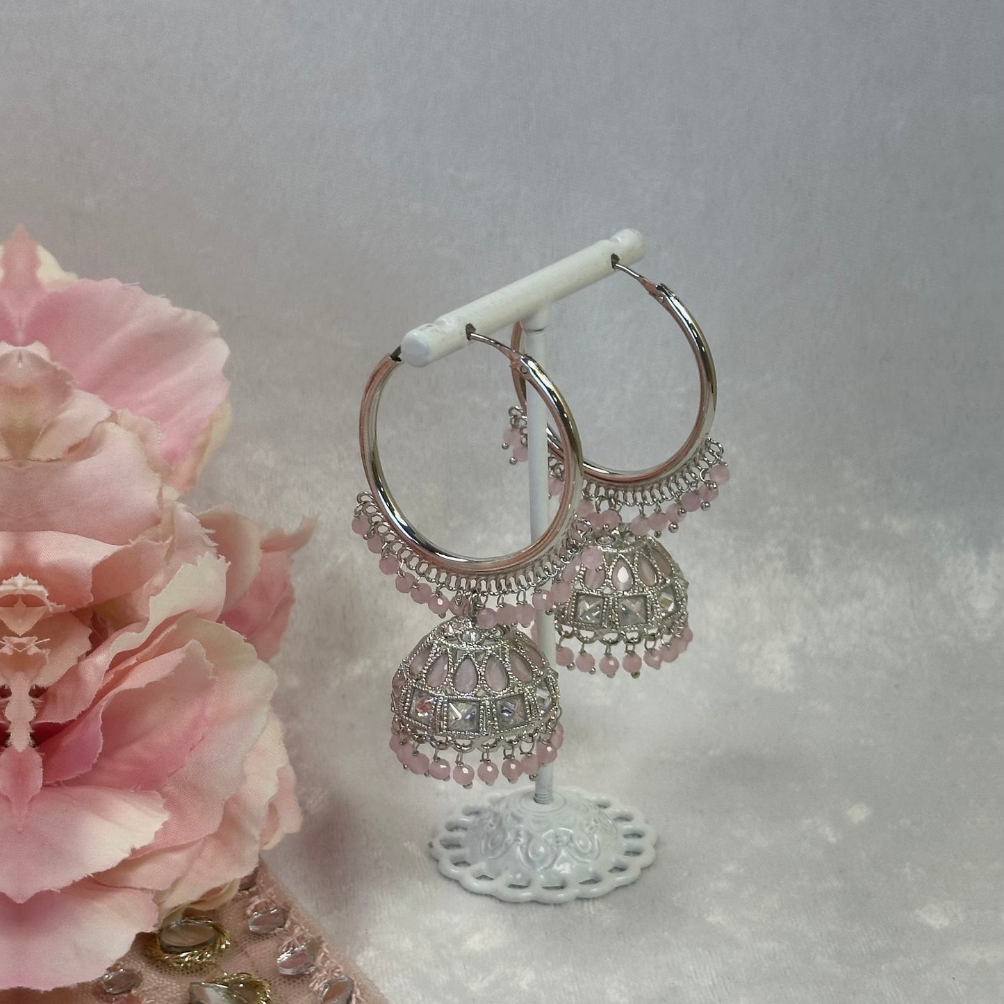 Light Pink/Silver Medium Jhumka Earrings
