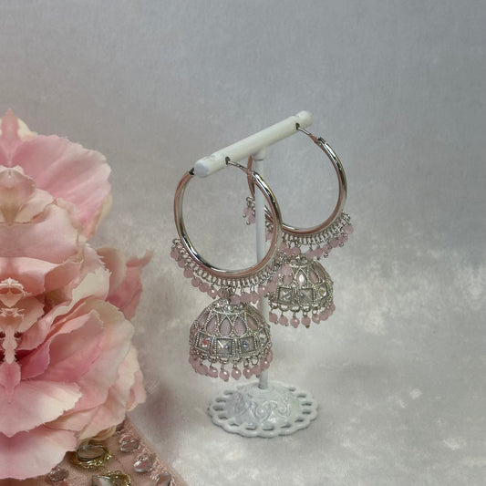 Light Pink/Silver Medium Jhumka Earrings