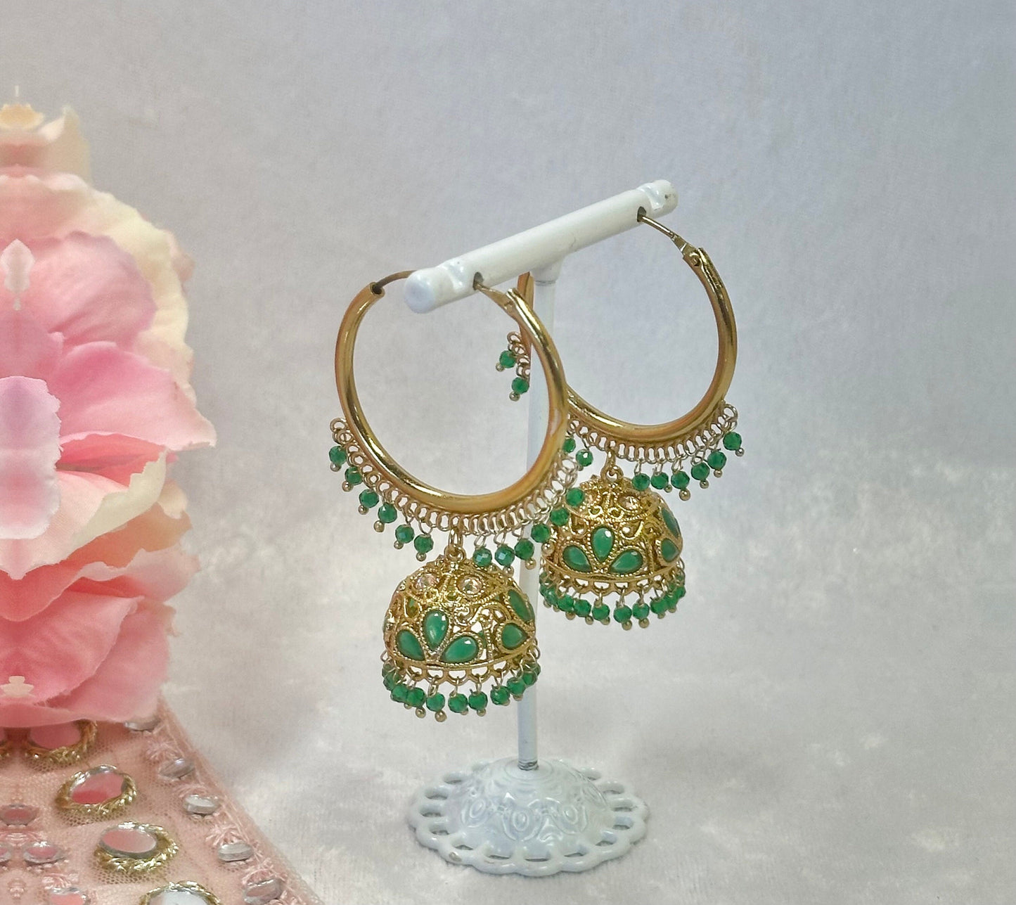 Green Jhumka Hoops Earrings