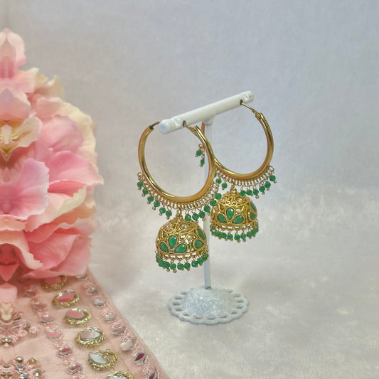 Green Jhumka Hoops Earrings