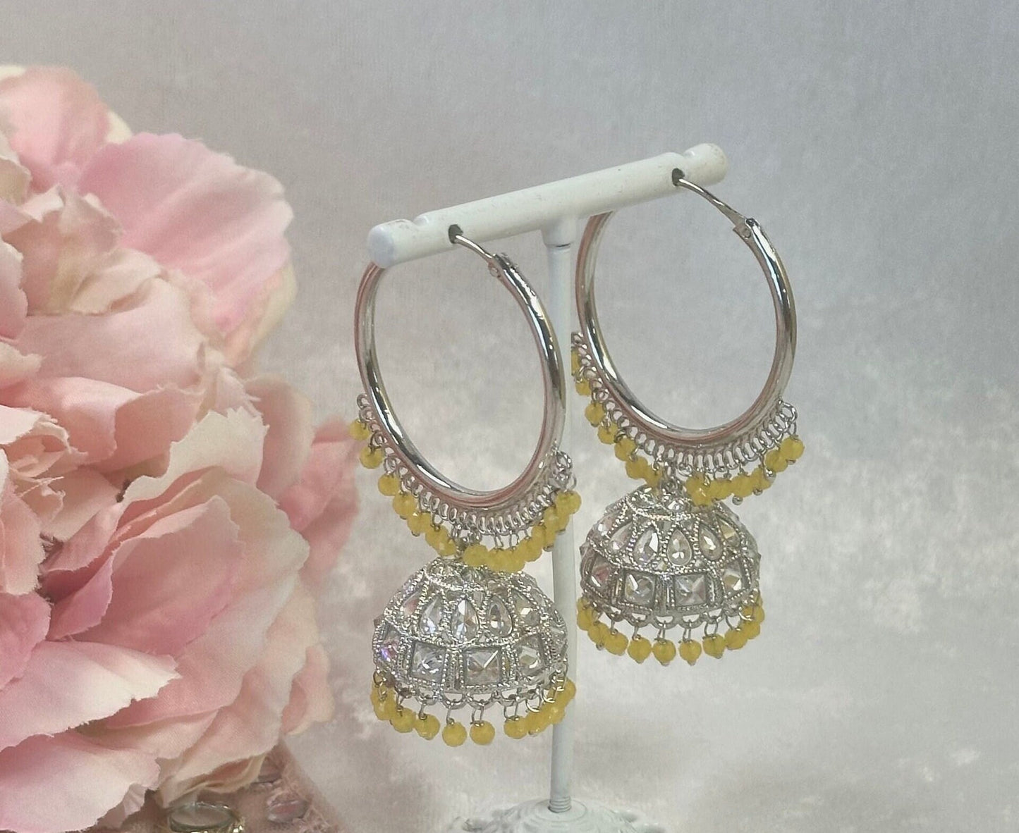 Yellow/Silver Medium Jhumka Earrings